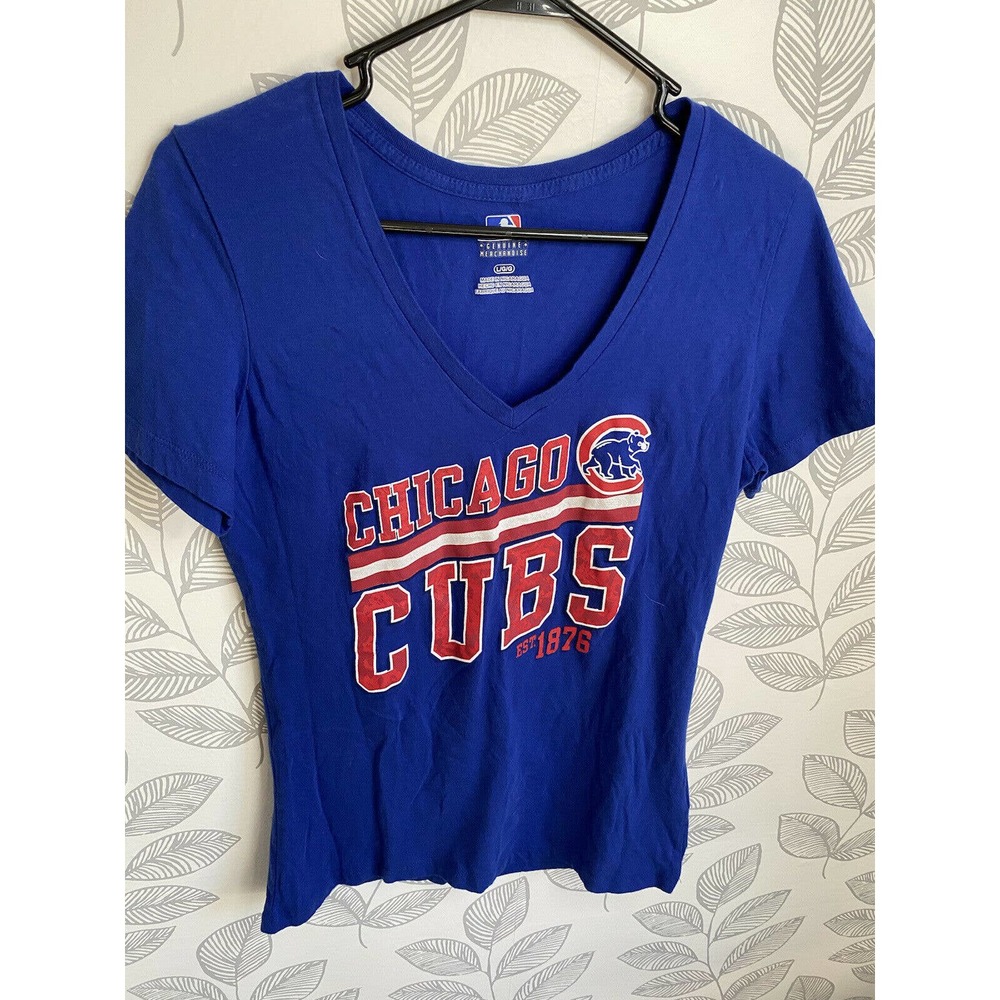 Chicago Cubs Blue V-Neck T-Shirt, Size L